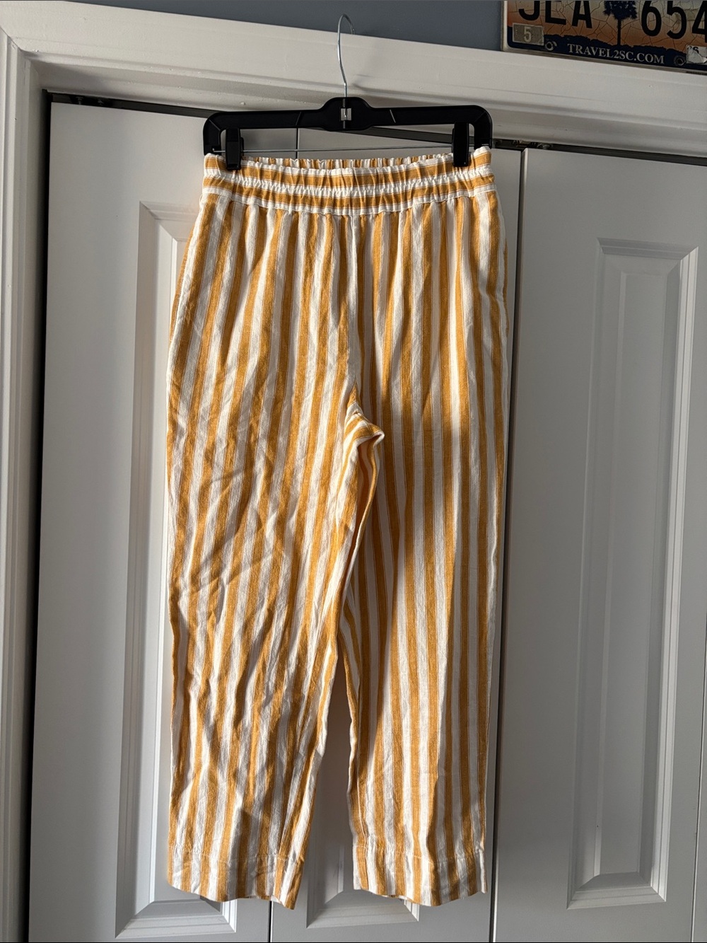 Madewell Yellow & White Striped Elastic-Waist Trousers
